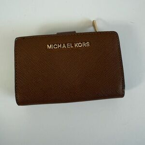 Michael Kors Tan/Brown Saffiano Leather Trifold Card Wallet